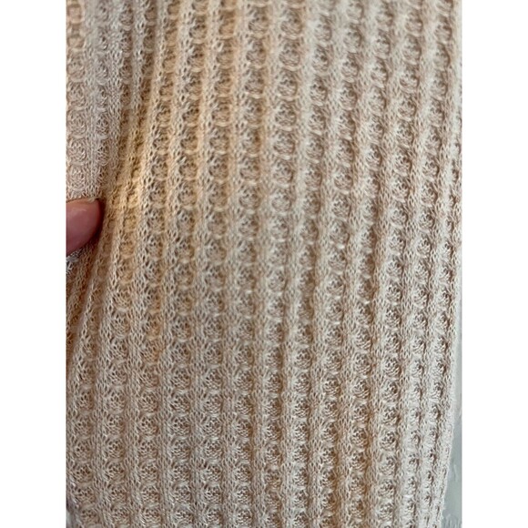 Waffle Knit Belted Ruffle Mini Dress Beige Peach Womens XS Boho Cottage Beachy - Picture 9 of 13